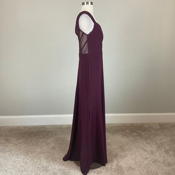 Burgundy Red Backless A-Line Evening Gown Size 8 Nightway Thigh Slit Formal - Picture 4 of 12